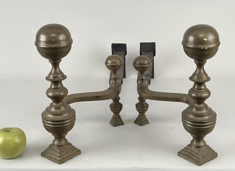 Pair Antique Boston Empire Style Brass Andirons (1 of 4)