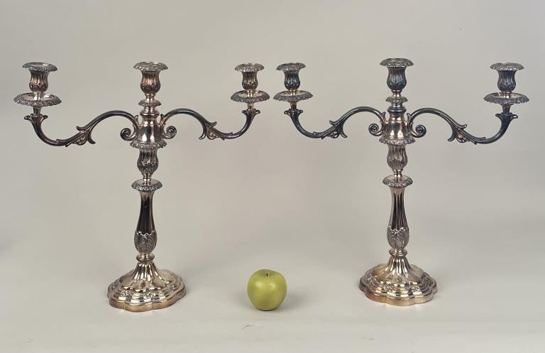 Pair Silver Plated Two Arm Three Light Candelabra (1 of 7)