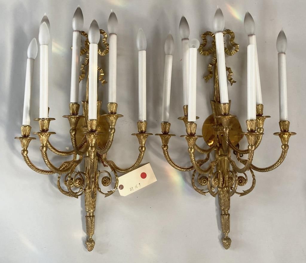 Pair Gilt Bronze Neoclassical Style Wall Sconces (1 of 5)