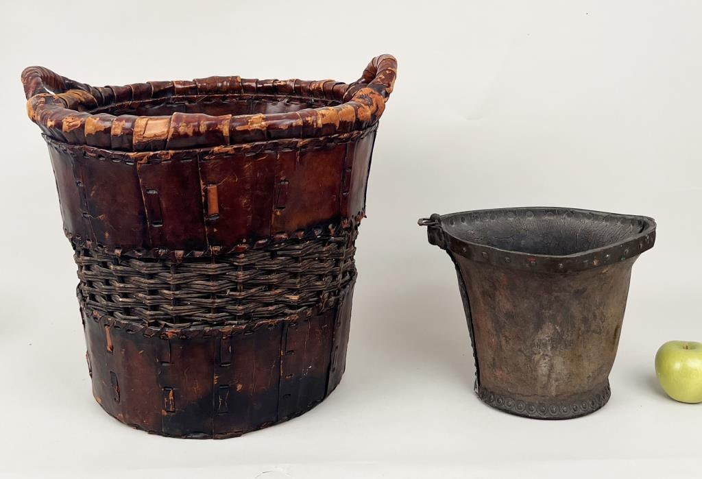 Leather Wrapped Woven Carrying Basket (1 of 5)