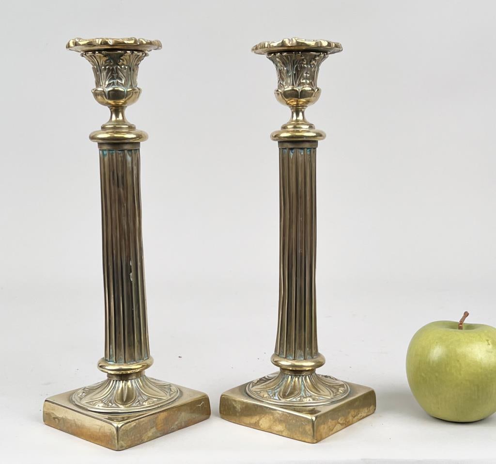 Pair Corinthian Column Brass Candlesticks (1 of 5)
