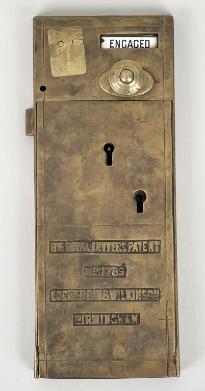 Large English Brass Coin Operated Lockplate (1 of 6)