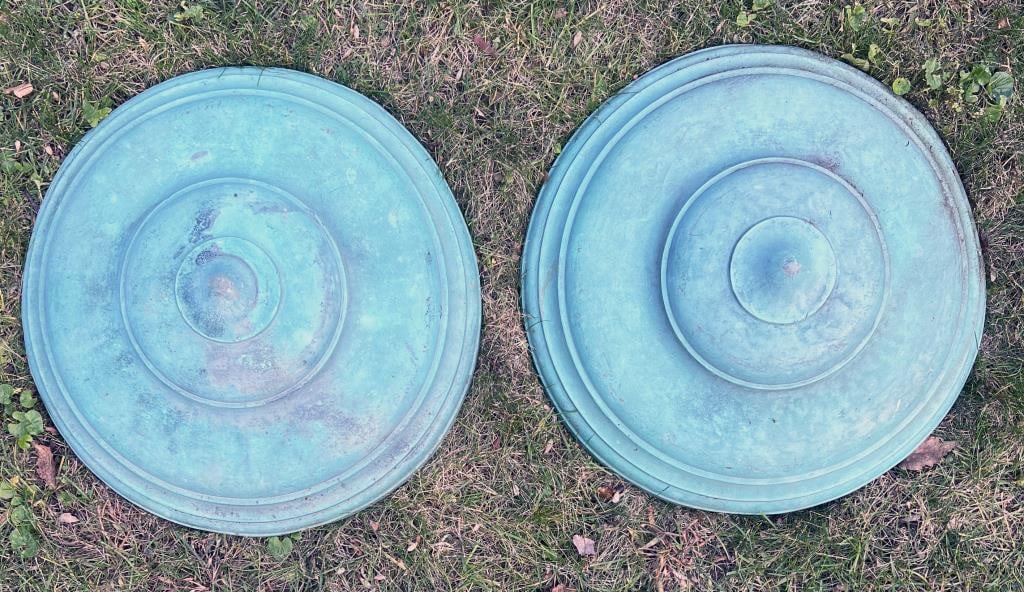 Pair Bronze Etruscan Style Shield Form Medallions (1 of 3)