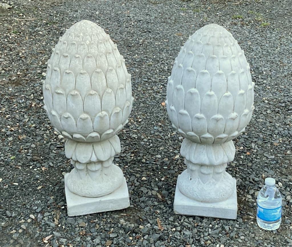 Pair Cement Artichoke Form Architectural Finials (1 of 4)
