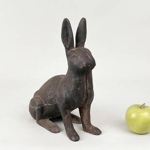 Cast Iron Rabbit Form Doorstop: 11 1/2" high, 10" wide, 5" deep. Oxidation and wear.