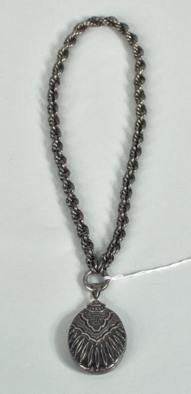 Victorian Sterling Locket Necklace: Victorian sterling locket necklace, c. 1900, about 2.63 troy oz.