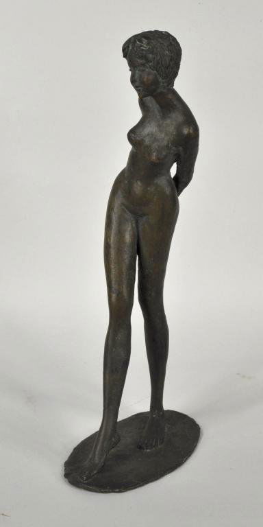 Sergio Cappellini, Bronze Female Figure: Attributed to Sergio Cappellini (Italian b. 1942), bronze female standing figure. 16 1/4" high, 6 3/4" wide, 4" deep.
