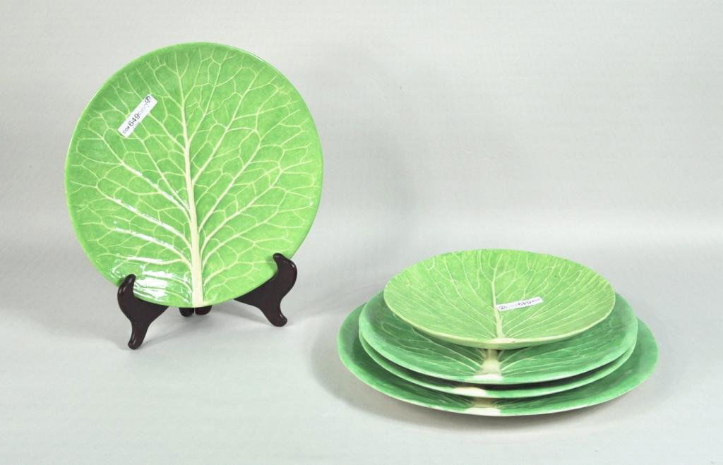 Group Five Dodie Thayer Lettuce Plates: Group of five various signed Dodie Thayer lettuce plates, 20th C., some losses. Largest: 11 3/4" diameter; smallest: 8 1/2" diameter.