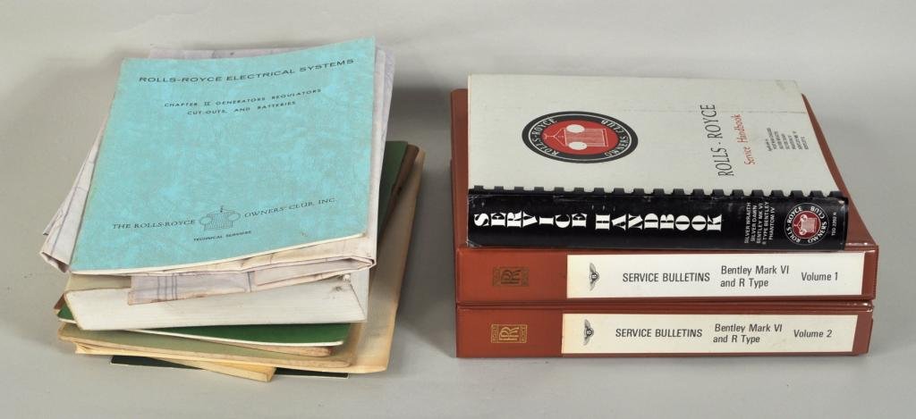 Group of Twelve Bentley and Rolls-Royce Literature: Group of twelve Bentley and Rolls-Royce literature, comprising service bulletins, volumes one and two for the Bentley Mark VI and R Type, Rolls-Royce Owners Club Service Handbook and nine other miscel