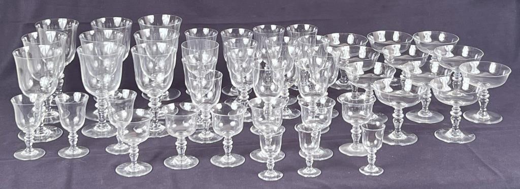 Group Baccarat Provence Pattern Stemware: group of French colorless glassware in the Provence pattern, stamped Baccarat, comprising nine water glasses: 6 7/8" high, three sherry glasses 3 1/2" high, six liquor cocktail glasses: 4 1/4" high, t