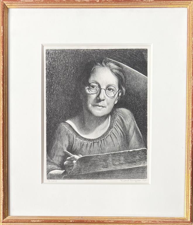 Dwight, Lithograph Self-Portrait 1932: Mabel Dwight (Am. 1875-1955), (Robinson & Pirog 64), signed in pencil, dated and inscribed "Mabel Dwight 1932" lower right, from the edition of 50. Frame size: 18 1/4" high, 15 7/8" high; sight size: