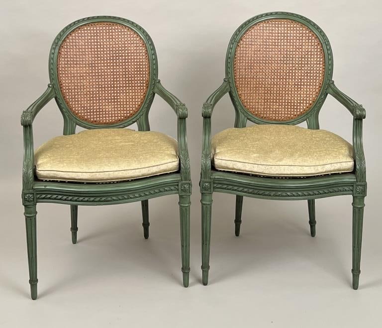 Pair Louis XVI Style Cane Seat Fauteuils (1 of 7)