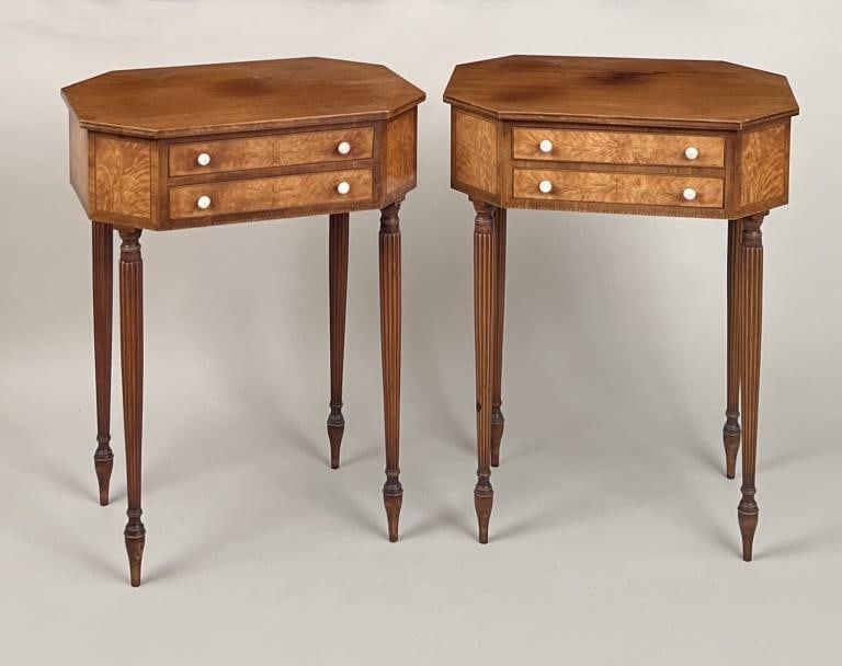 Pair Boston Sheraton Style Inlaid Work Tables (1 of 10)