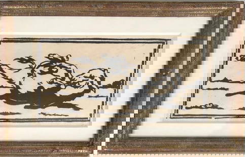 Roth, Woodblock Print "Donkey": Frederick George Richard Roth (Am. 1872-1944), unsigned. Frame size: 7 5/8" high, 12" wide; sight size: 4 1/2" high, 9" wide. Small frame losses. Not examined out of frame.