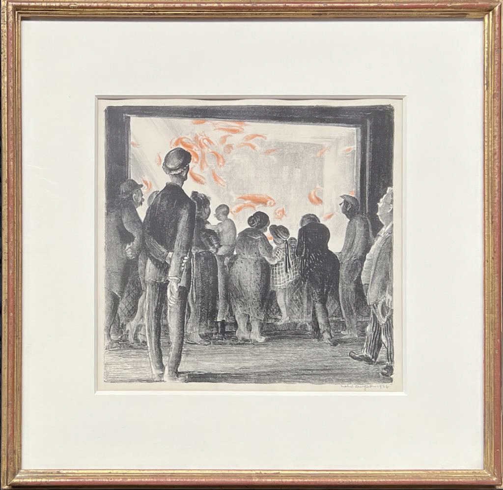 Dwight, Lithograph "Fish" 1928: Mabel Dwight (Am.1875-1955), printed in black and orange on paper, (Robinson & Pirog 30), signed and dated in pencil "Mabel Dwight 1928", from the edition of 60. Frame size: 18" high, 18 1/2" wide; si