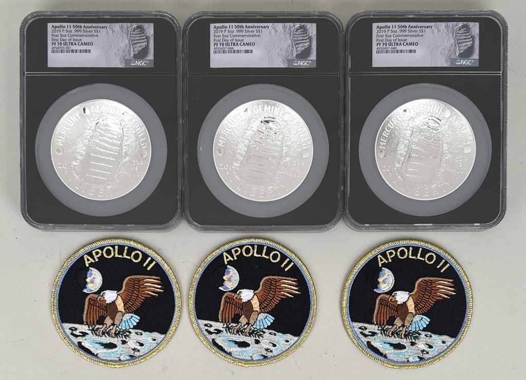 Three Apollo 11 Silver Bullion 5 OZ Coins (1 of 4)