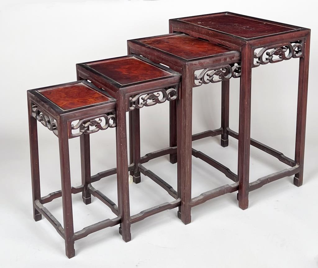 Four Asian Carved Hardwood Nesting Tables (1 of 7)