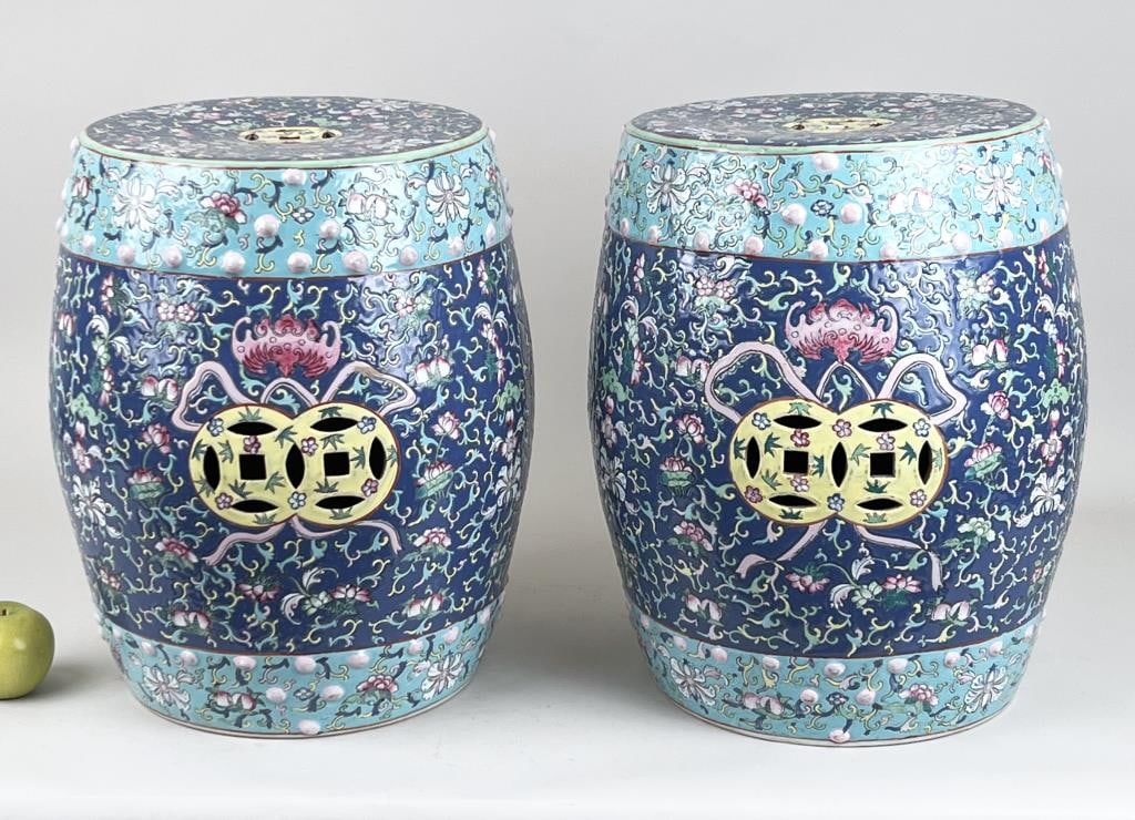 Pair Chinese Polychrome Porcelain Garden Seats (1 of 6)