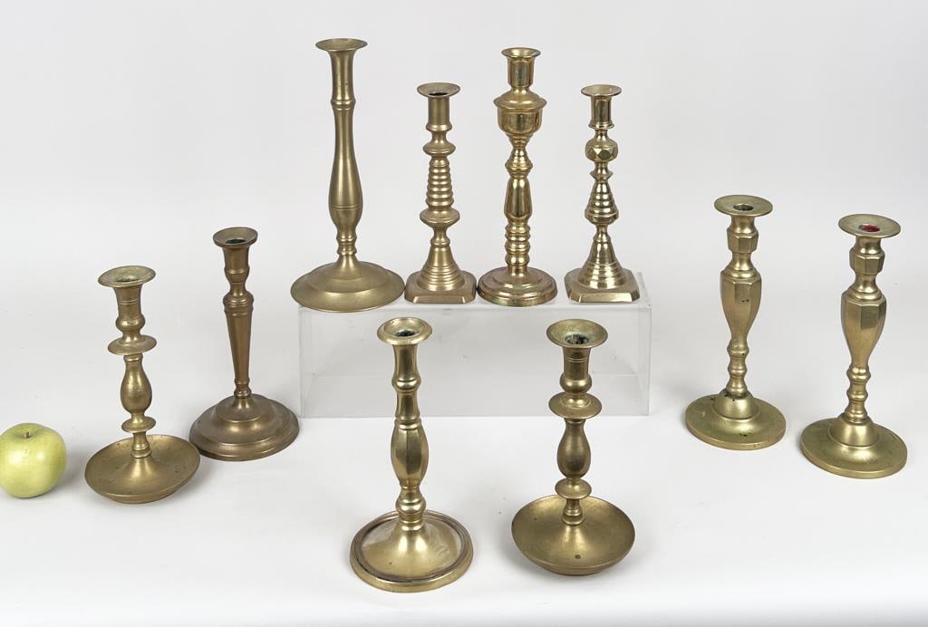 Ten Assorted Vintage Brass Candlesticks (1 of 8)