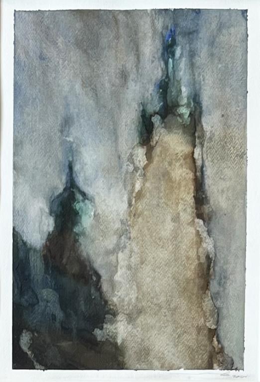 Wood, W/C European Cathedral: Matt Wood (Am. Woodbury, CT). Frame size: 19 5/8" high, 15 7/8" wide. Frame losses, matting warp. Not examined out of frame.