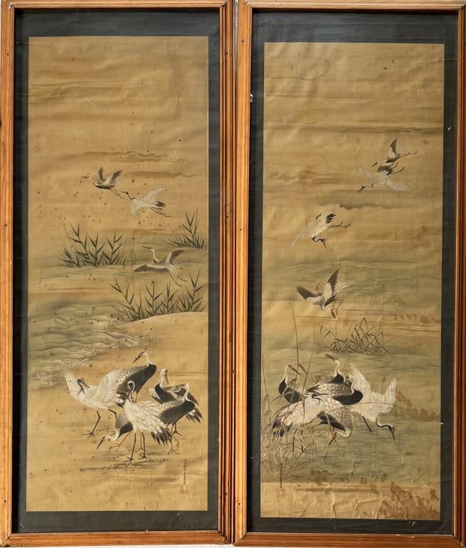 Pair Framed Chinese Scroll Paintings Of Cranes (1 of 8)