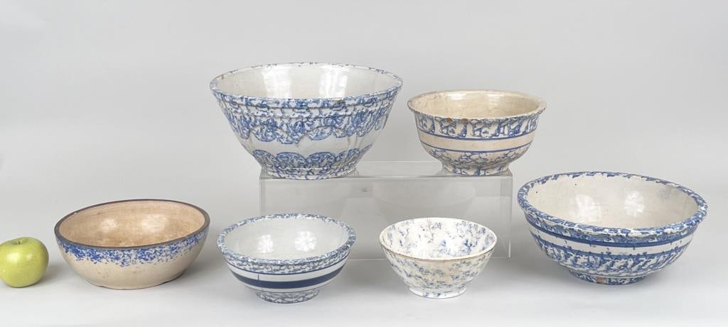 Five Spongeware Bowls & One Strainer (1 of 3)