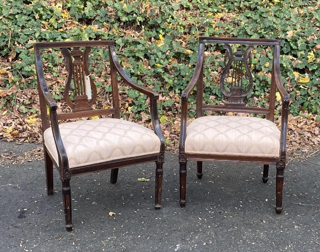 Near Pair French Directoire Lyre Back Arm Chairs (1 of 6)