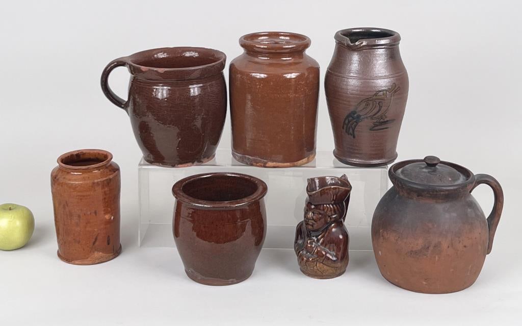 Group Seven Redware Crocks & Jugs (1 of 8)