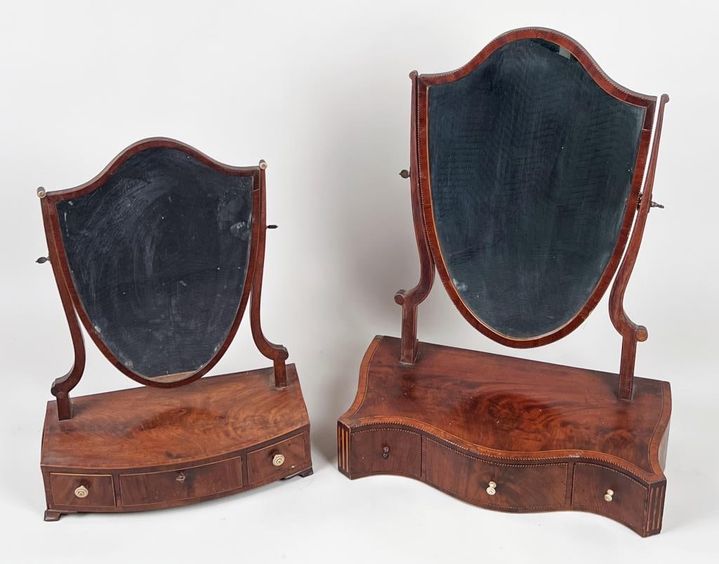 Two Inlaid Mahogany Shield Form Dressing Mirrors (1 of 10)