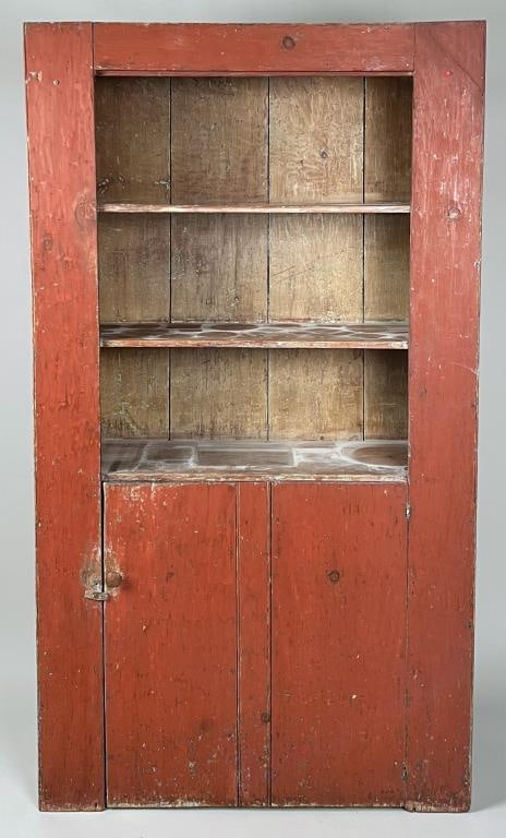 American Country Red Painted Pine Wall Cupboard (1 of 5)
