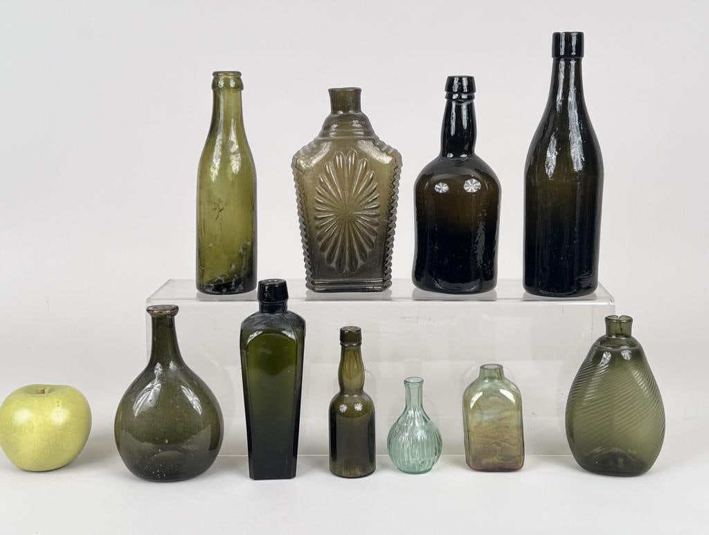 Group Ten Early Blown Glass Bottles (1 of 10)