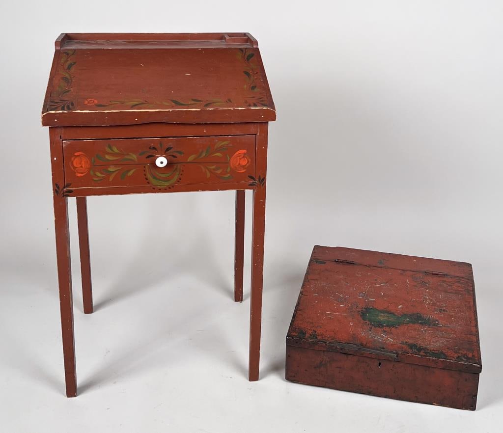 Two Red Painted Country Slant Lid Writing Desks (1 of 8)