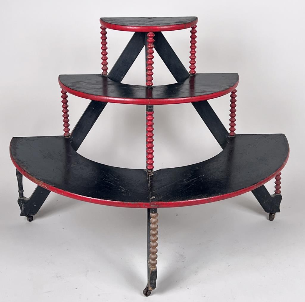 Folk Art Painted Wood Demilune Plant Stand (1 of 3)