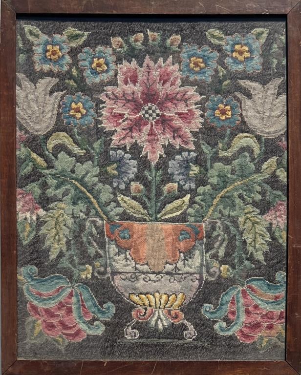 Framed Needlepoint Floral Still Life Panel (1 of 3)