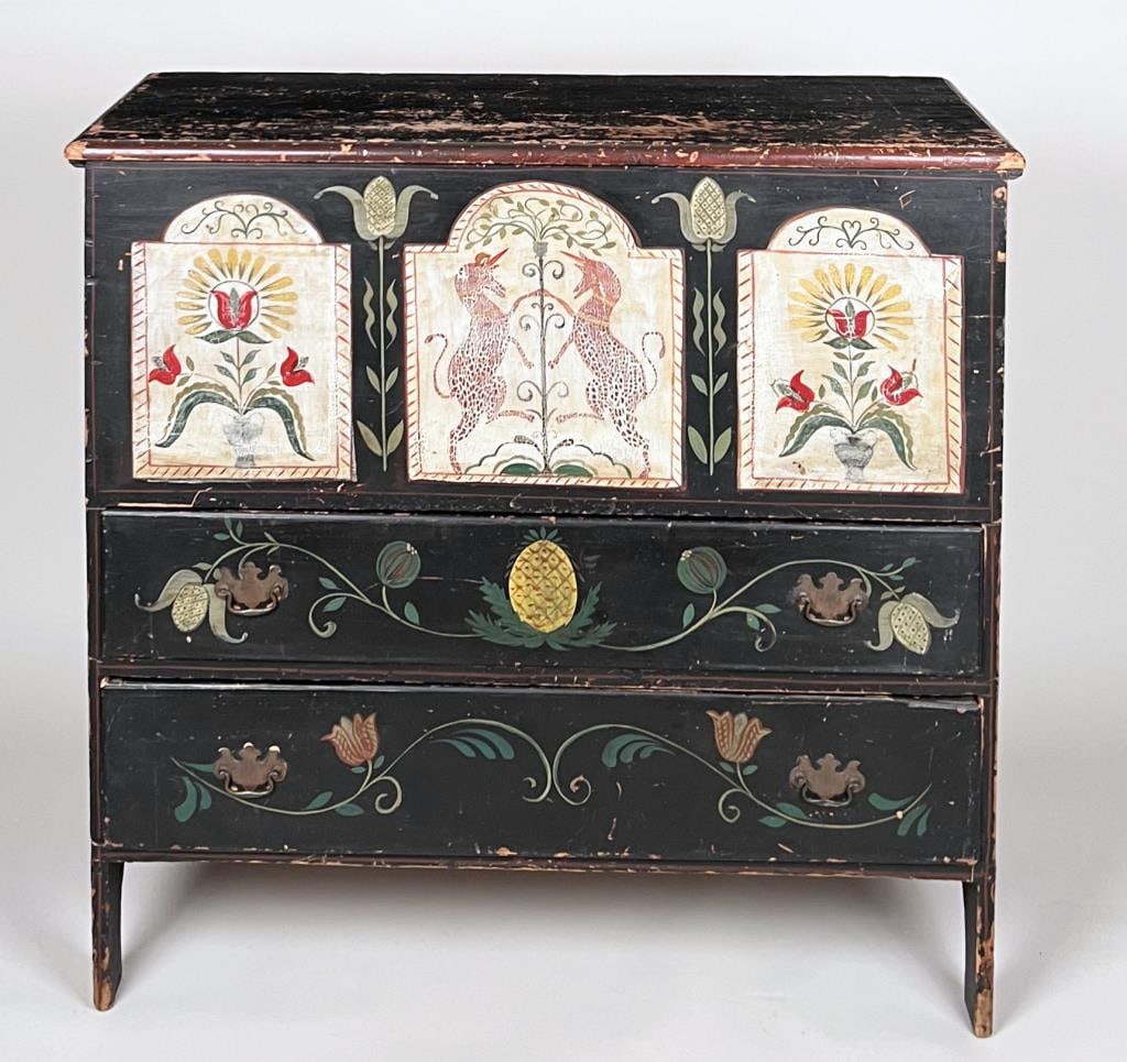 CT Folk Art Painted Two Drawer Blanket Chest (1 of 9)