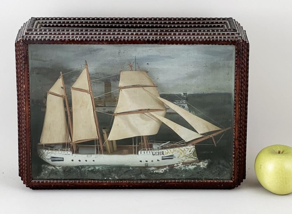 Folk Art Nautical Diorama In Tramp Art Shadow Box (1 of 7)