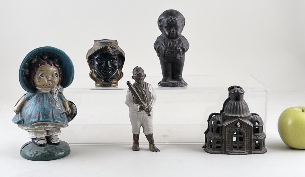 Five Painted Figural Cast Iron Banks (1 of 5)