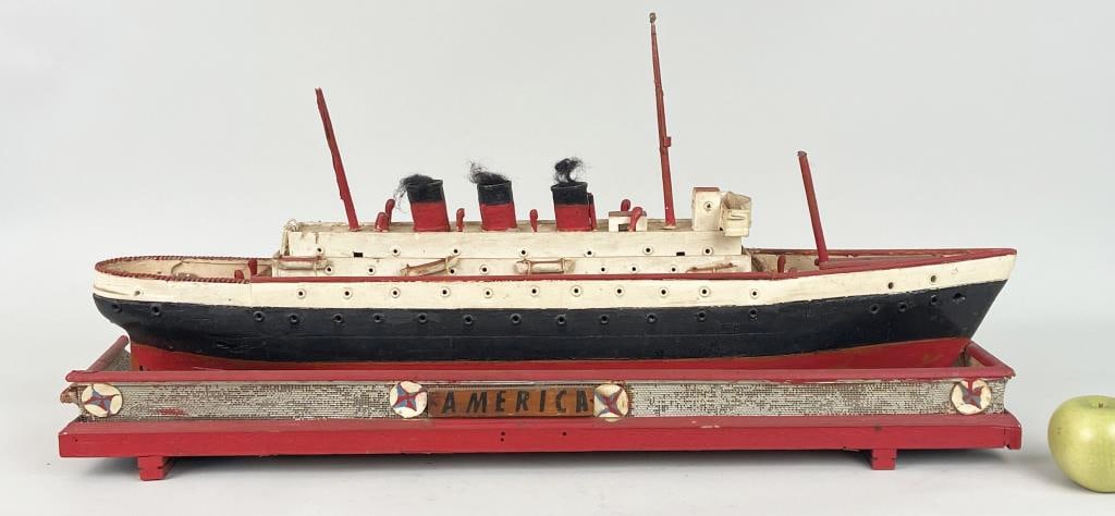 Folk Art Wooden Steamship Boat Model (1 of 6)