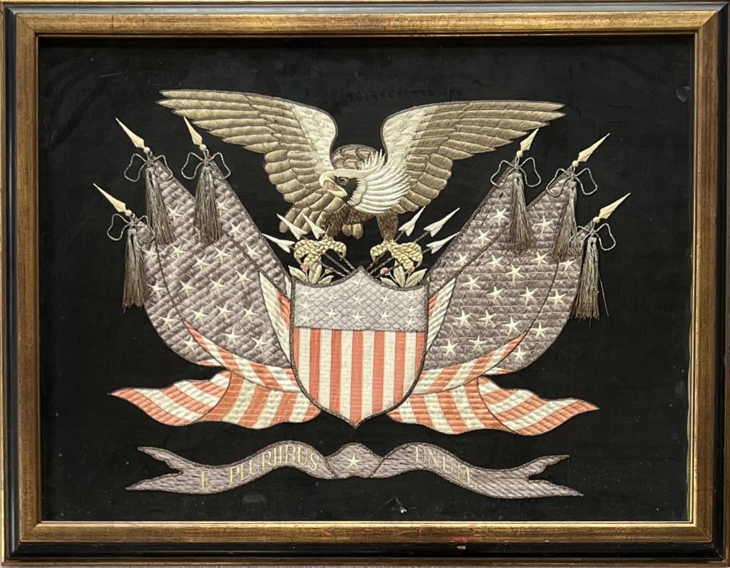 Folk Art Framed Eagle Needlework Embroidery (1 of 5)