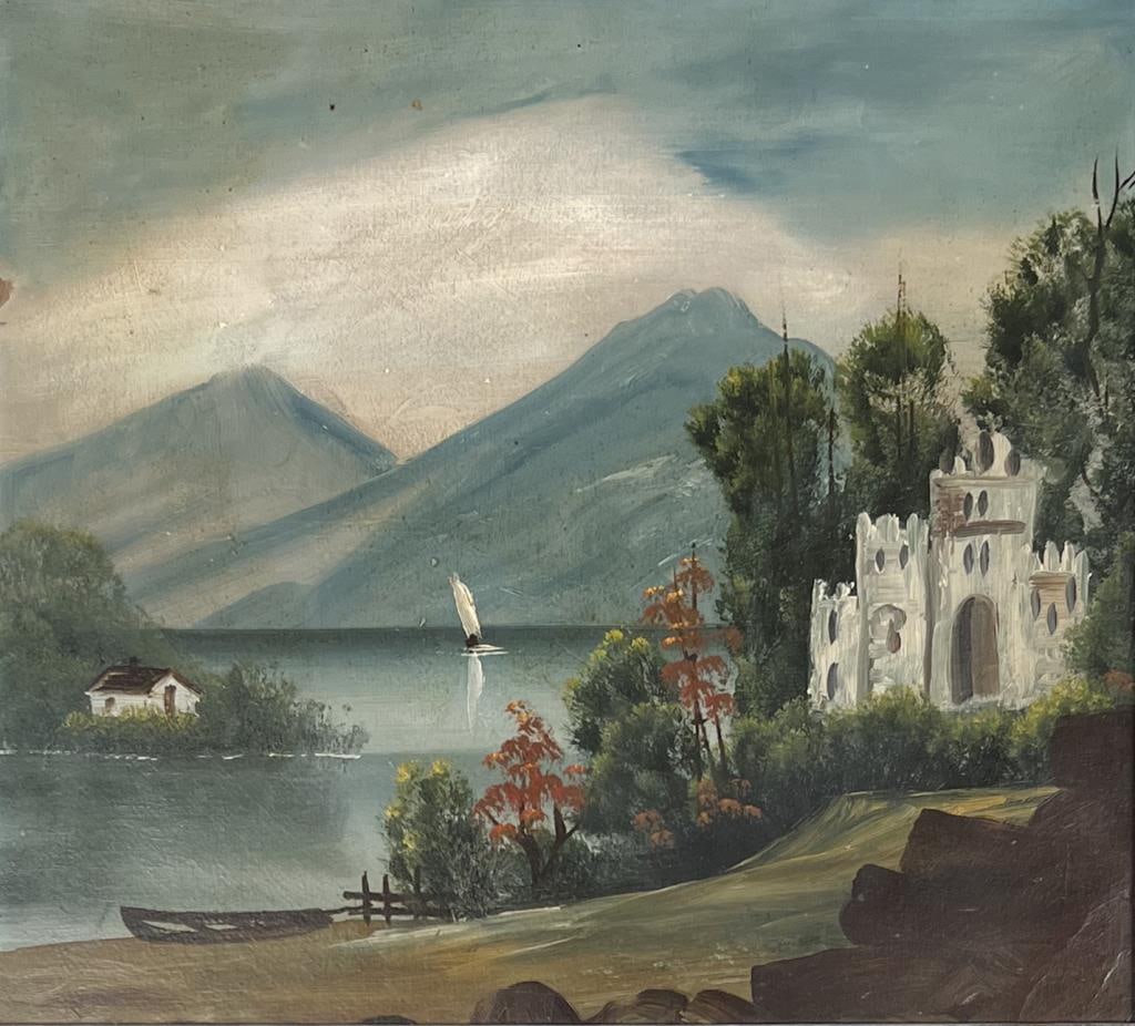 Primitive American Folk Art Landscape Scene O/B (1 of 4)