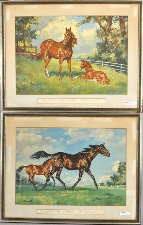 After T. Konrad, Two Framed Equestrian Lithographs: After T. Konrad, "Thoroughbreds at Large" and "Mare and Foal" lithographs, signed in plate Konrad, T., framed, not examined out of frames. Sight size: 13" high, 18 1/2" wide each; frame size: 18 3/4"