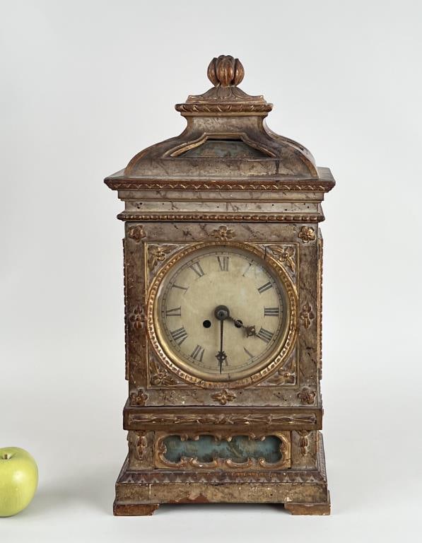 Baroque Carved & Painted Wood Mantle Clock (1 of 11)