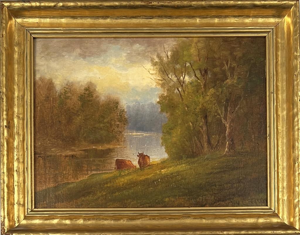Ongley, O/C Landscape Scene, Cows Watering (1 of 4)