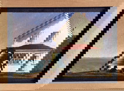 Peter Poskas III, O/B Cottage With Bell: Peter Poskas III (Am. b. 1969), signed lower left and verso. Frame size: 9 3/8" high, 12 3/4" wide. Frame with soiling to top edge.