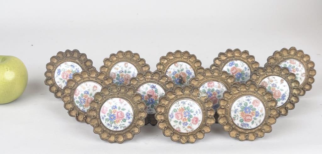 Group Twelve Vintage Bronze & Porcelain Tiebacks (1 of 6)