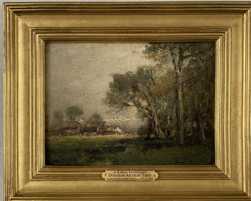 D.A. Teed, O/CB "Rural Landscape": Douglas Arthur Teed (Am. 1864-1929), upstate New York scene, signed lower right. Sight size: 8 3/4" high, 11 1/2" wide. Frame size: 13 3/4" high, 16 3/4" wide. Property from a New Jersey Private Colle
