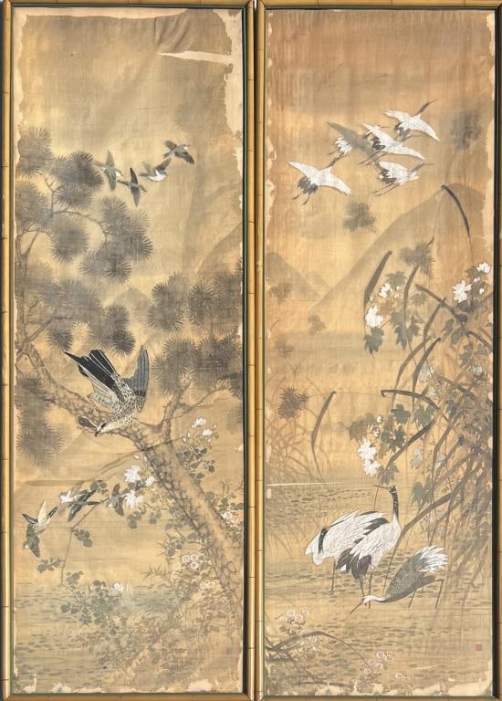 Pair Chinese Framed Painted Silk Panels (1 of 8)