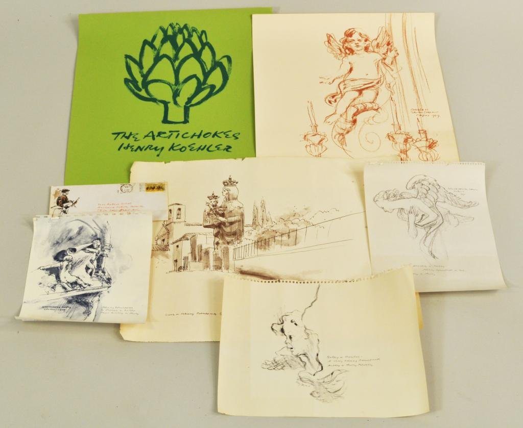 Henry Koehler, Two Watercolor Sketches: Henry Koehler, (Am. b. 1927), two watercolor sketches comprising "Westminster Abbey London 1968" inscribed "Merry Christmas to Georgie & Bobby from Audrey & Henry." "Chappelle St. Hospice et Vierge St