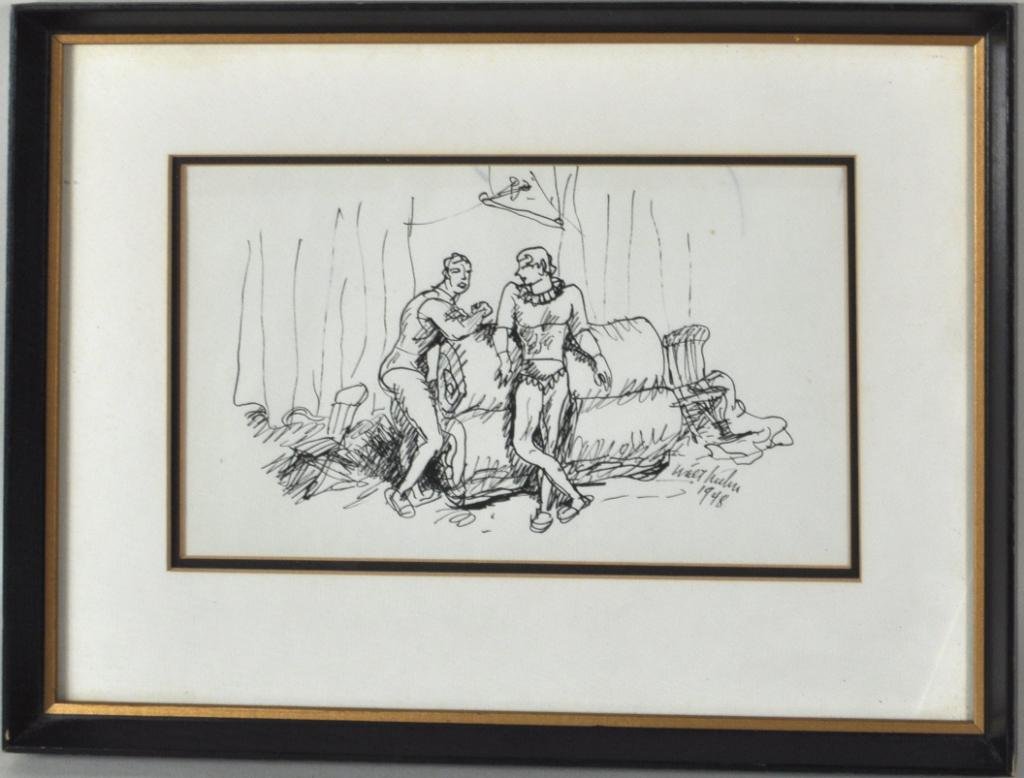 Walt Kuhn, Framed Drawing "Acrobats": Walt Kuhn (Am. 1877-1949) framed pencil drawing depicting acrobats, signed lower right. 9" high, 12 1/4" wide; sight size: 5" high, 8 1/4" wide.