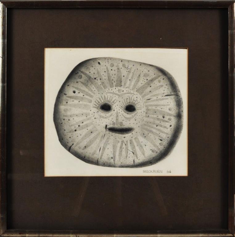 Framed Graphite Drawing "Sun", S/Blackburn 1964: Possibly Robert Blackburn (Am. 1920-2003), framed charcoal or graphite on paper "Sun", signed and dated lower right, "Blackburn '64". Not examined out of frame. 17" high, 16 3/4" wide; sight size: 9" 